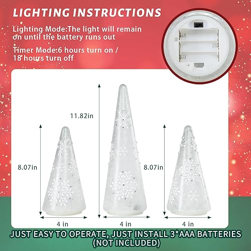 Miniatura 4 de MUMTOP Decoración de Navidad para interiores, juego de 3 luces de cristal para árbol de Navidad, árbol de Navidad de mesa a pilas con luces LED y