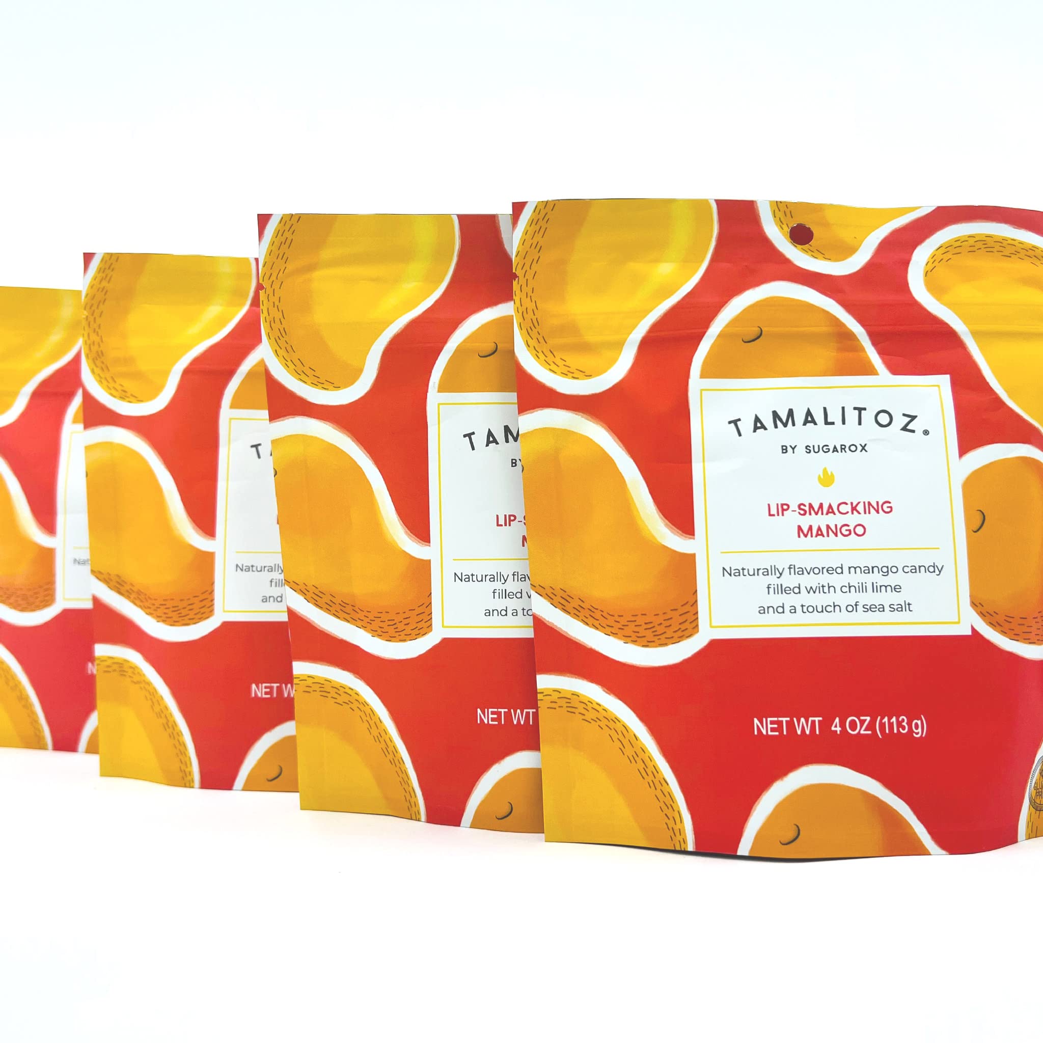 Tamalitoz Lip-Smacking Mango – Spicy Mango Mexican Hard Candy Filled with Chile, Lime & Sea Salt Center, Handcrafted Fruit Candy, Gluten-Free, Kosher, No Artificial Colors – 4 Bags (4oz Each)