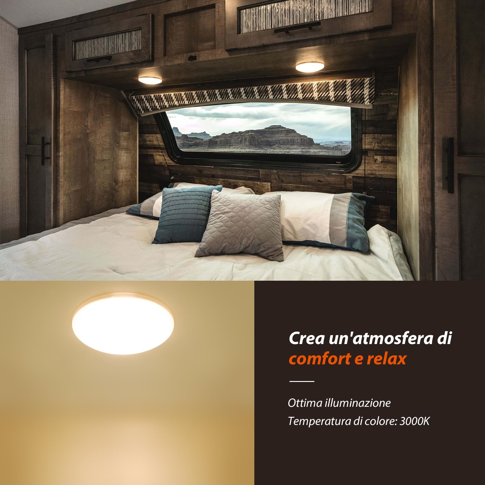 Dream Lighting Plafoniera LED 12V Auto Camper Barca 114mm Tondo Lampada Bianco Caldo