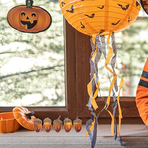 Miniatura 6 de Unomor 50 piezas de mini bellotas artificiales de espuma de bellotas falsas con tapas modelo realista de nuez de roble para Acción de Gracias,