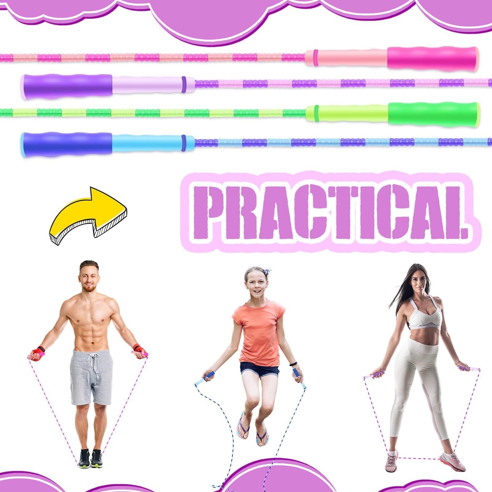 24 Pack Springseil Kinder, Weiche Perlen Springseil Verstellbar, Bunte Springseile mit Anti-Rutsch-Griffen für Indoor & Outdoor Fitness, Workout, Gewichtsverlust, Spiele & Spielzeit