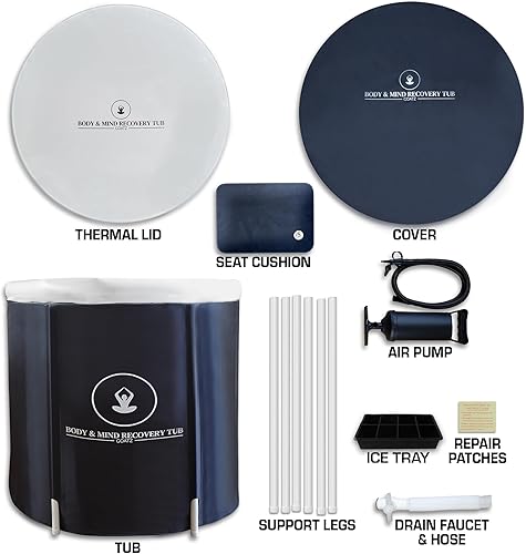 Miniatura 4 de Body & Mind - Tina de recuperación con almohada de asiento y funda, bañera de hielo portátil de 85 galones para atletas, bañera de recuperación