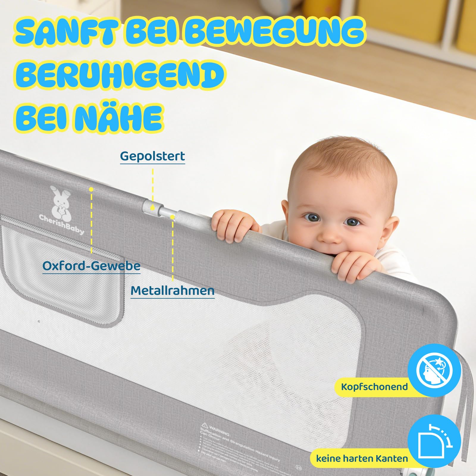 Soontrans Rausfallschutz Bett, Sanfter Schutz für den Übergang ins Große Bett, Klappbar & Höhenverstellbar, Rausfallschutz Boxspringbett für Ruhige Nächte, aus Metallrahmen & Gepolstert (150 cm)