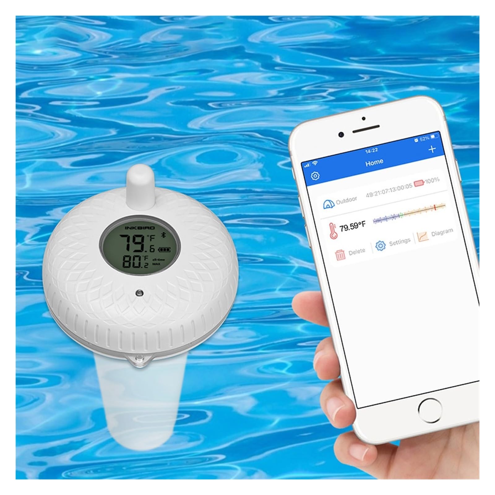 Termómetro flotante inalámbrico for piscina, IPX7, digital, resistente al agua, for estanques, acuarios, jacuzzis y piscinas(Bluetooth Version)