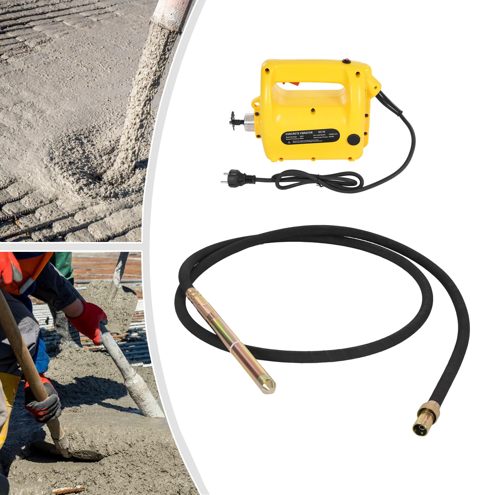 vibratore per calcestruzzo, 2300 W, 18000 giri/min, vibratore per calcestruzzo, strumento professionale per la costruzione di tunnel, ponti, strade, grattacieli e porti