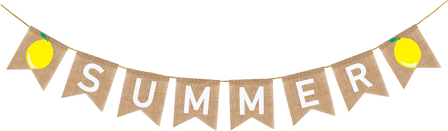WATINC Summer Burlap Banner, Lemon Summer Bunting Garland for Welcome Summer Party Decor, Lemonade Theme Party Favors Supplies, Hawaii Tropical Fruit Pool Party Decor for Mantel Fireplace