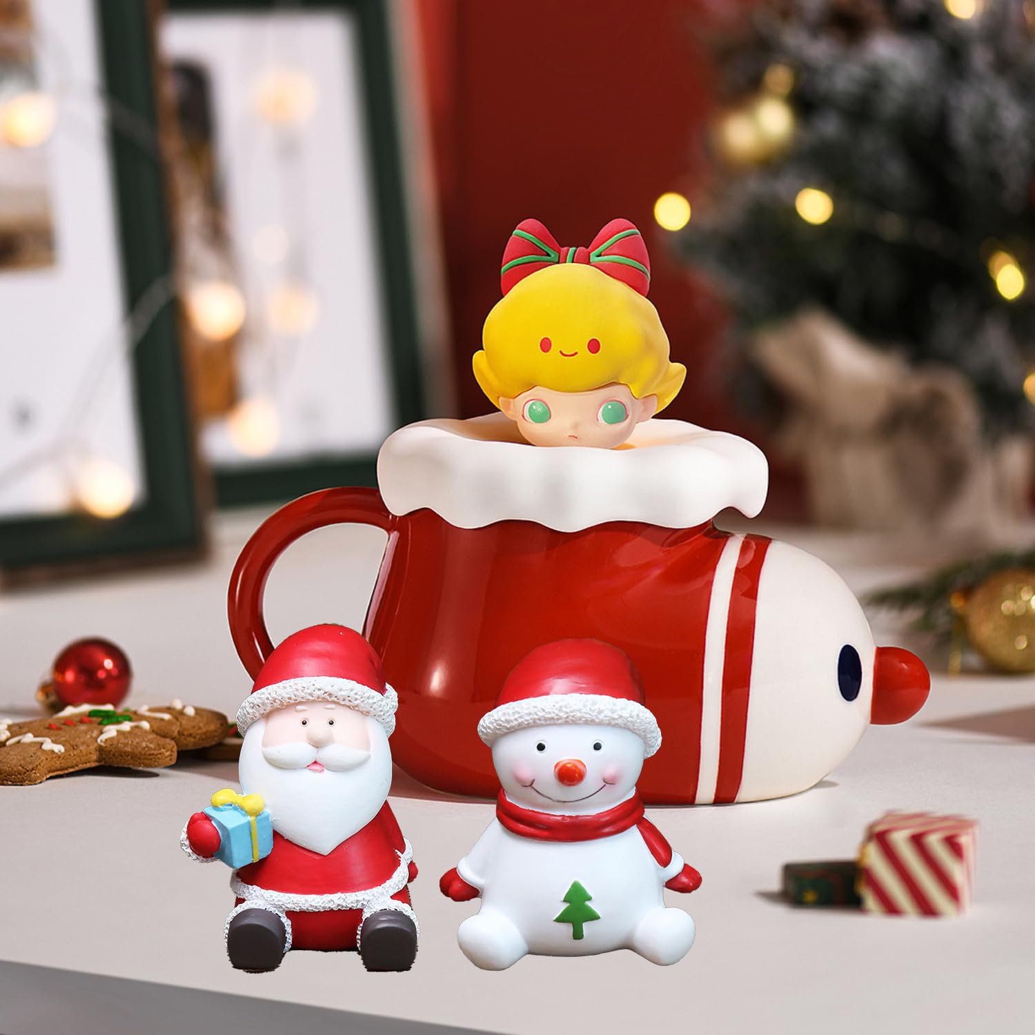 MEISH 4pcs Christmas Aquarium Ornaments Xmas Tree Santa Elk Snowman Figurine Micro Landscape Fish Tank Decorations for Table Desk Aquarium - Image 3