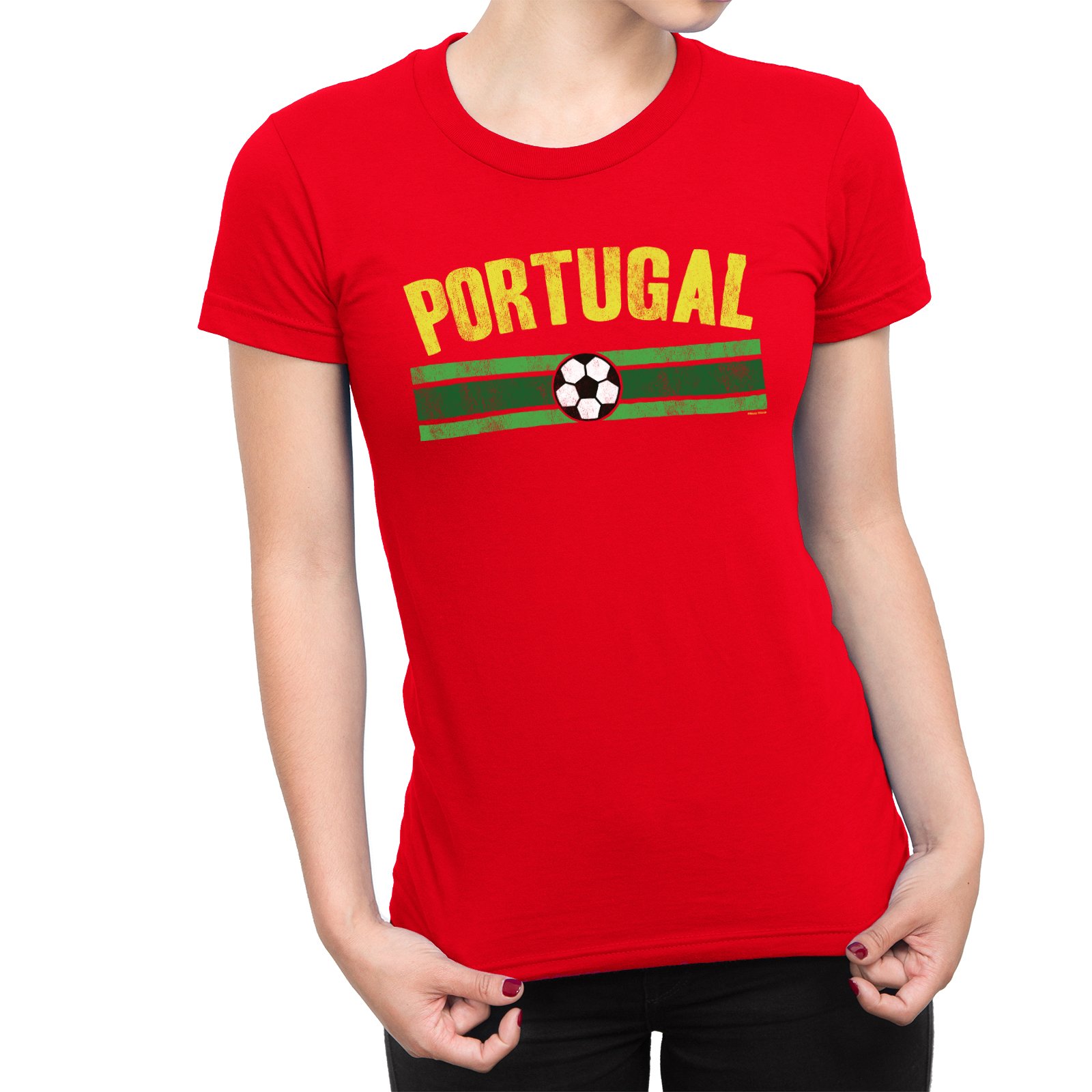 Womens Portugal Football T-Shirt Distressed World Cup 2026 Portuguese Euro Team Red