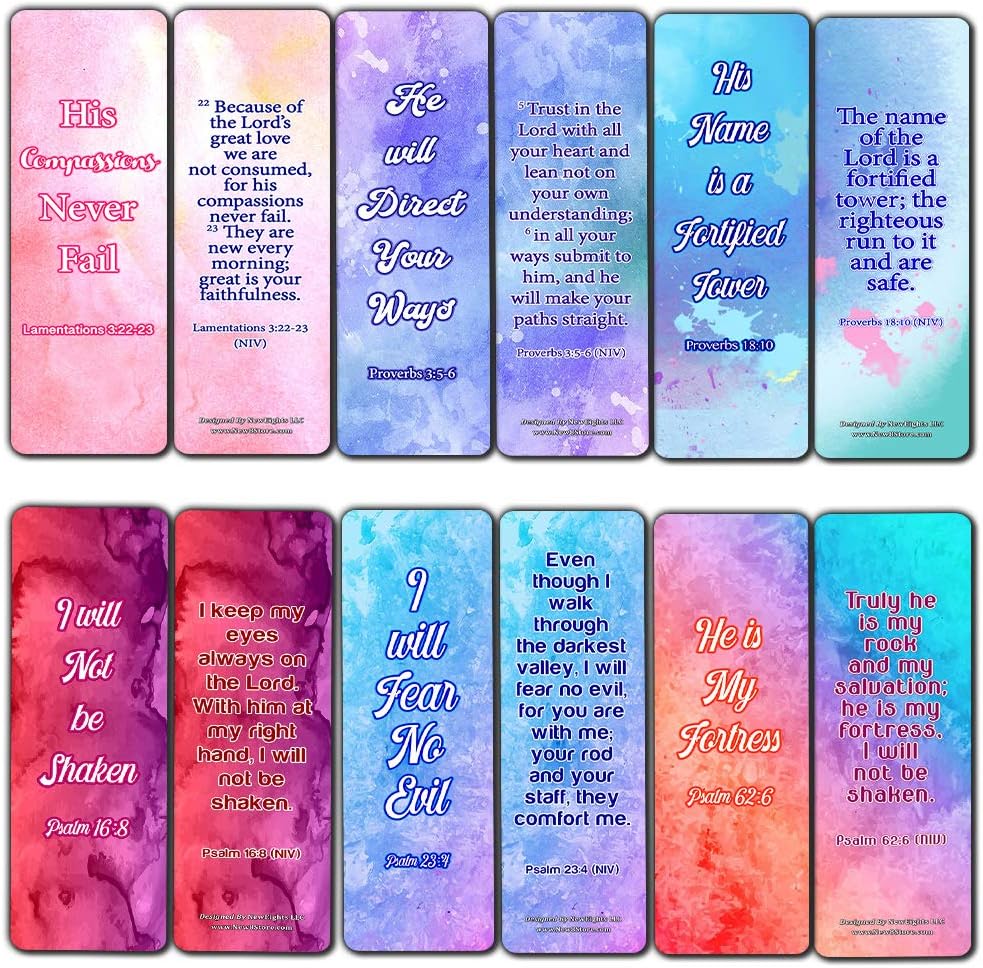 Popular Bible Verses Bookmarks Series 2 (12-Pack) - Collection of Inspirational Bible Verses - Christian Stocking Stuffers Birthday Assorted Bulk Pack - Church Memory Verse Sunday School Rewards