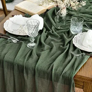 Artoid Mode Boho Cheesecloth Gauze Forest Green Table Runner, 120 inch