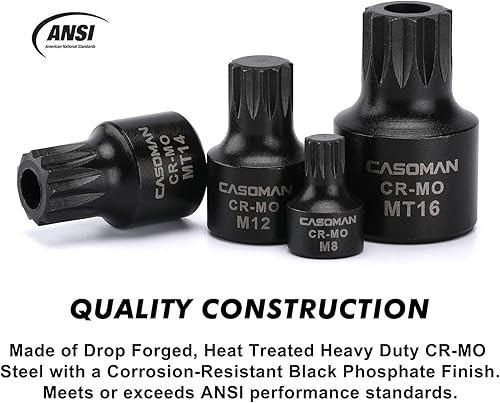 Miniatura 9 de CASOMAN E-TORX - Juego de 11 llaves de vaso hembra con riel, juego de llaves de torsión E4 - E20 y 9 piezas de perfil bajo impacto, triple cuadrado,