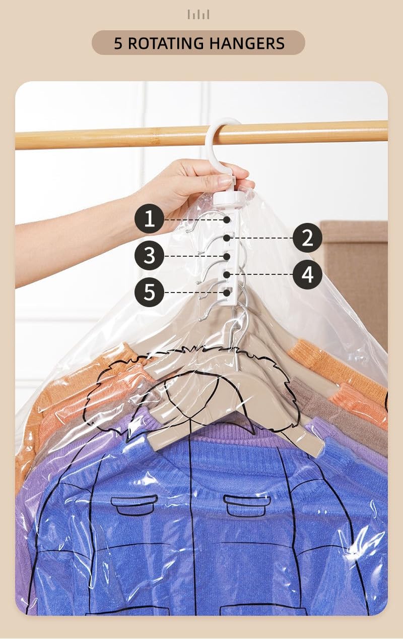 Elebac Lot de 6 longs sacs de rangement sous vide pour vêtements, sacs de rangement sous vide pour manteaux, sacs de compression pour vêtements de placard