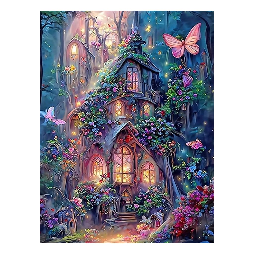 HASTHIP® DIY 5D Diamond Painting Kit for Adult, Dreamy Magic Forest Castle Full Drill Art Paint by Number, No Frame Full Drill Rhinestone Craft for Home Wall Décor Gifting, 30x40cm