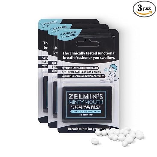 Zelmin's Minty Mouth Breath Freshener - (3 Pack) Long Lasting Bad Breath Treatment for Adults, Instant Freshness Helps with Dry Mouth, Natural Breath Mints for Travel, Alcohol-Free, Keto, Gluten-Free