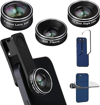 Cell Phone Camera Lens 3 Cell Phone Lens Kit with Reflective Mirror Fisheye/Macro/Wide Angle Lens Attachment for iPhone 14 13 12 11 Xs X Pro Max Samsung Android Smartphone