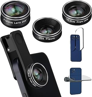 Phone Camera Lens, 198 Fisheye Lens + 120 Super Wide-Angle Lens + 20x Macro Lenses Camera Photography Accessories kit Gadgets for iPhone Samsung Android Smartphone
