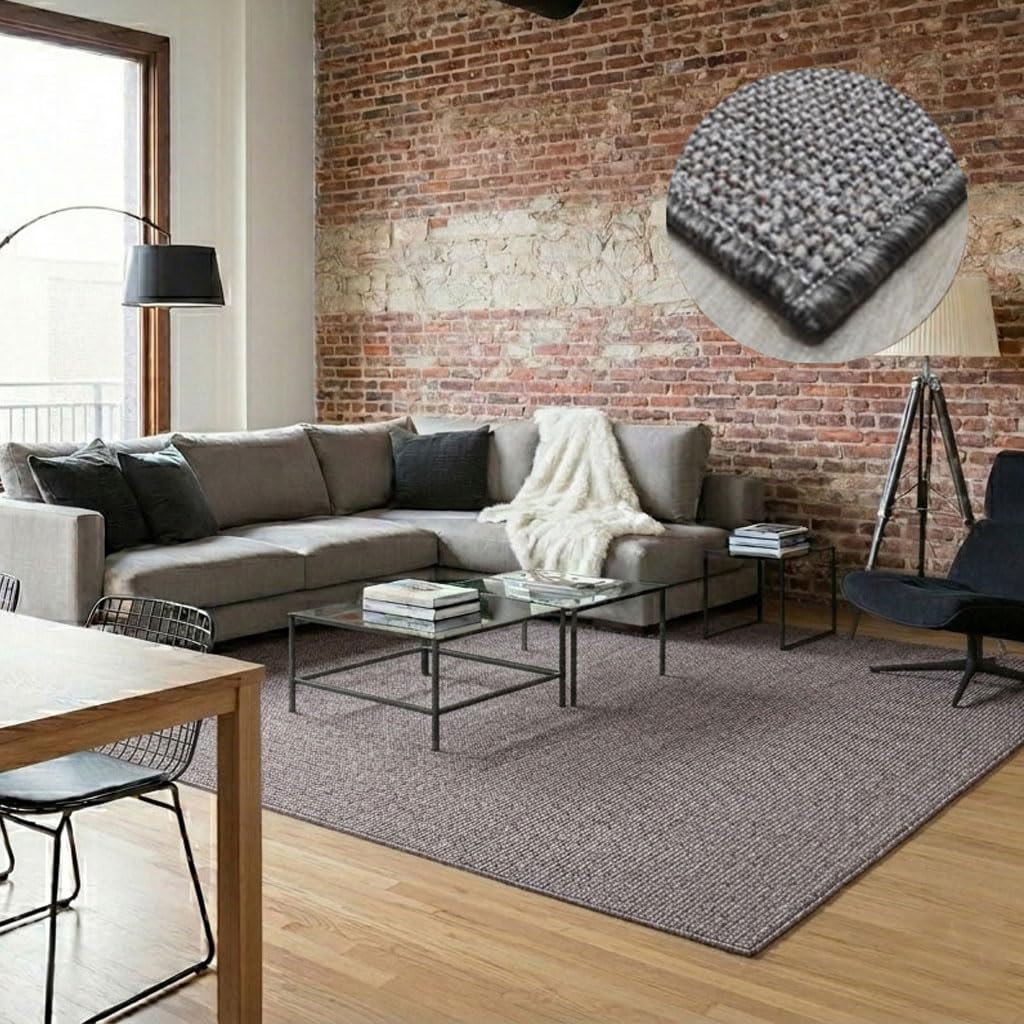 Tadi & Imperio1979 Alfombra Lisa para salón, rústica Efecto Yute Natural sin Pelo también para habitación Dormitorio o Cocina, Color Taupe. 140x200