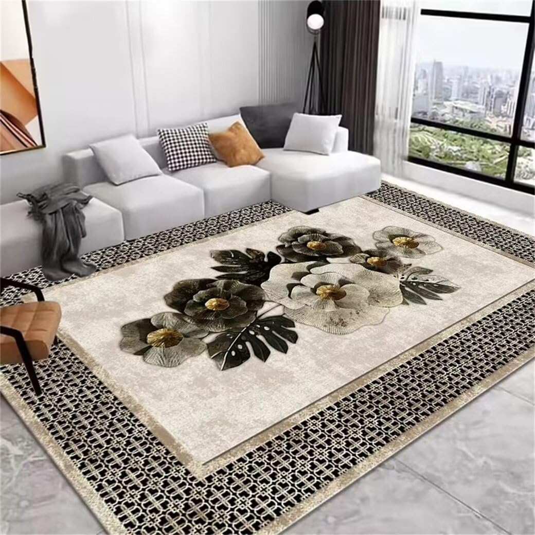 Tapis résistant à l'usure et doux gris clair floral 120X180cm de salon