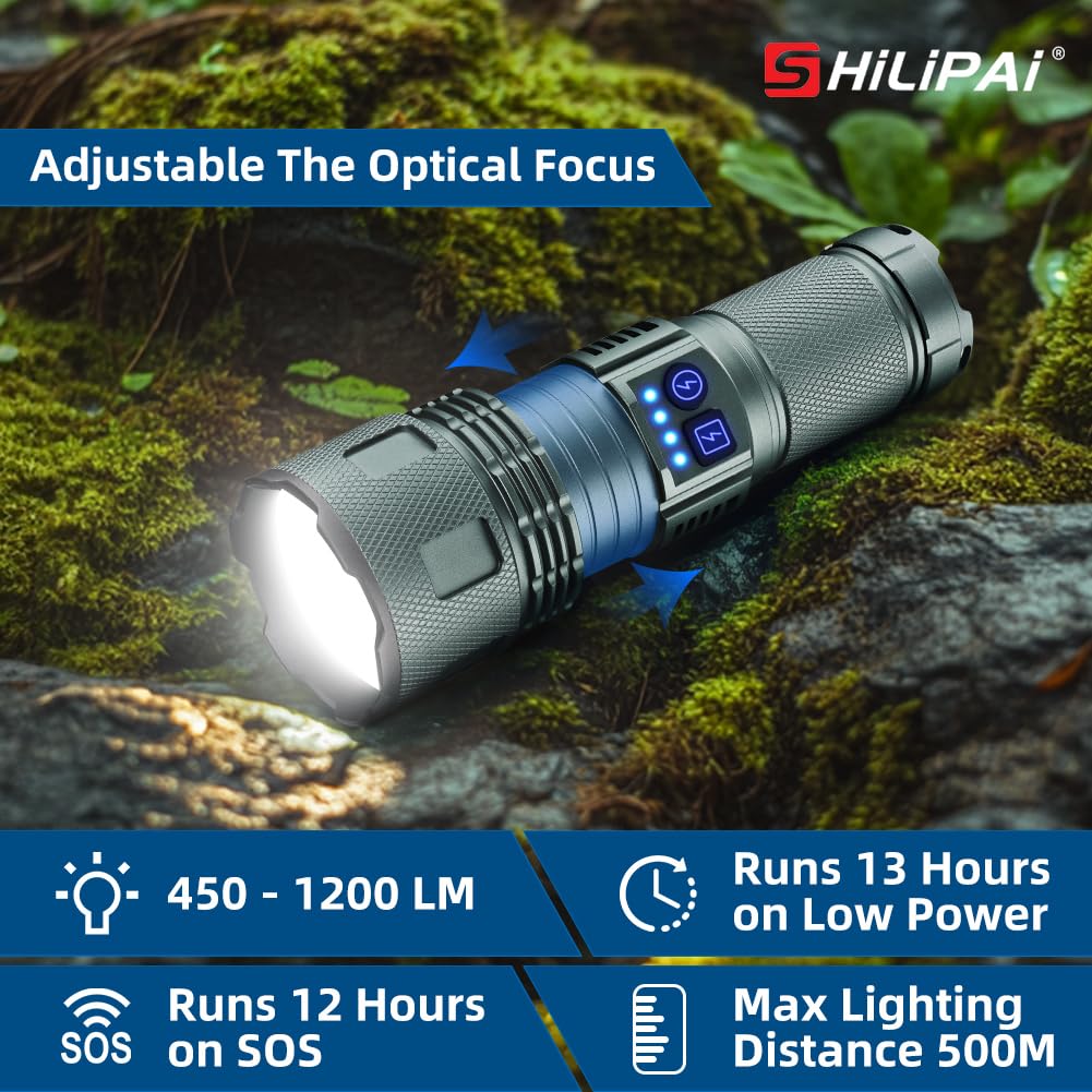SHiLiPAI 800 Lumens LED Flashlight - High Power Tactical Light, 5 Modes, IP55 Waterproof, Rechargeable - View #4