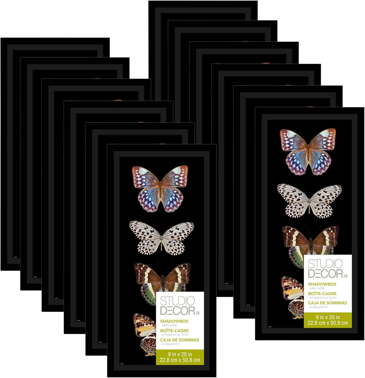 Studio Decor 9" x 20" Black Panel Shadow Box - Memory Box Display Case for Keepsakes, Mementos, and Memorabilia - Bulk 12 Pack