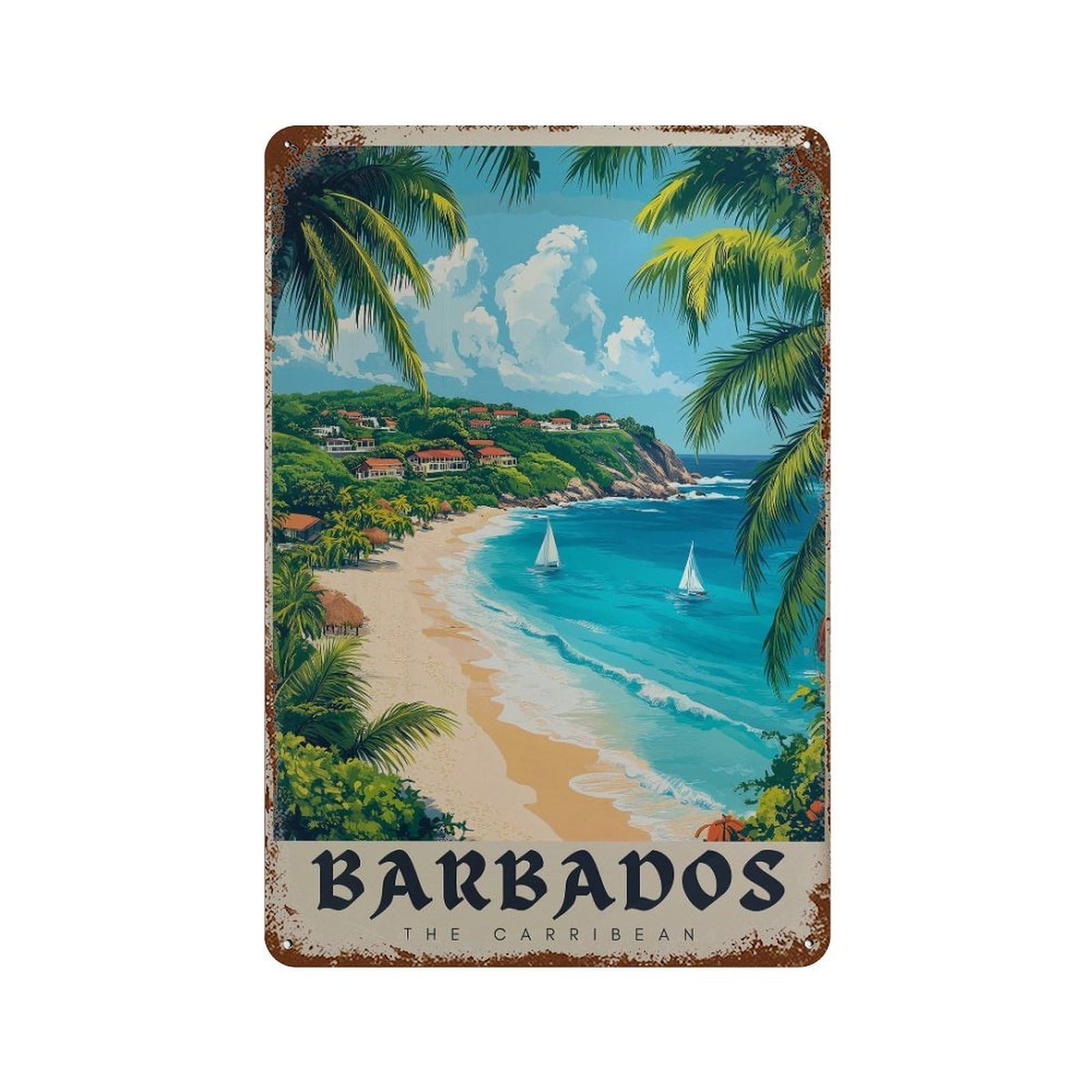 xiaoxiaoshen Barbados Travel Caribbean Island Wall Decor Art Metal Tin Poster Modern Home Decor Art Home Bar Shop Decorations Vintage Sign 30x20cm