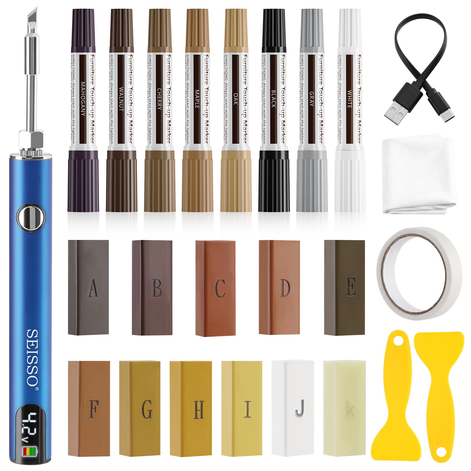 Laminate Floor Repair Kit, 11 Colours Wood Furniture & Hardwood Floor Wax Repair Set - Covers Vinyl, Laminate Flooring Scratches, Stains, Holes & Cracks （Blue)