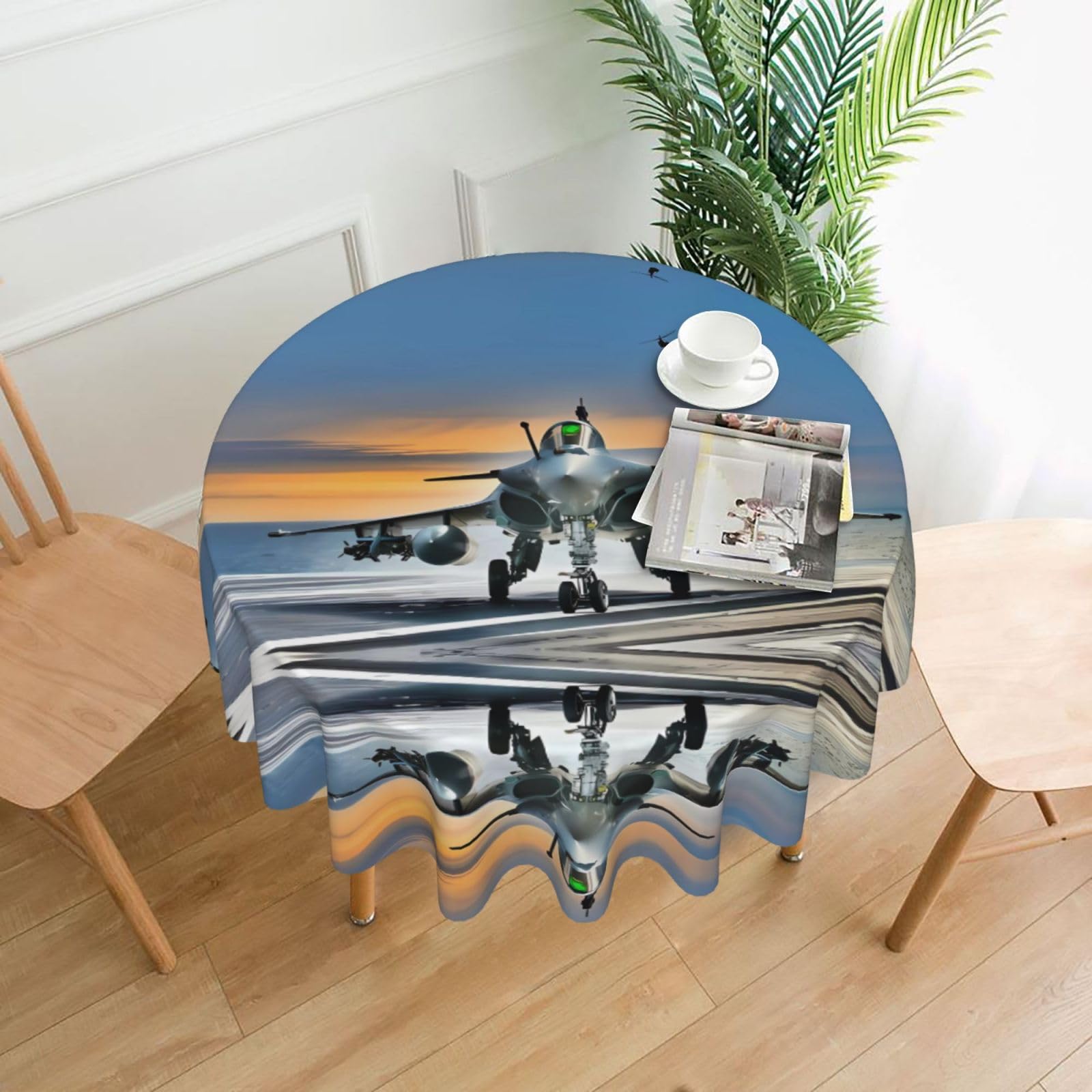 WHJSSF Airplane Prints Round Decorative Tablecloth 60in - Elevate Your Dining Experience with a Stylish & Protective Table Throw