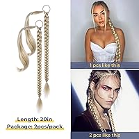 Vista 2 de YOGFIT 2 extensiones de cola de caballo trenzadas, extensiones de cabello largo y lacio envolvente, extensiones de cabello sintético suave natural