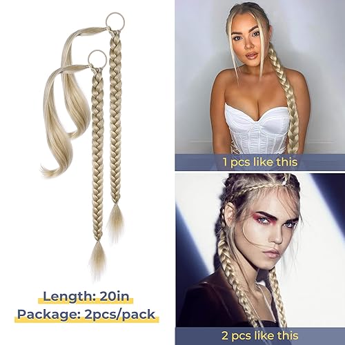 Miniatura 2 de YOGFIT 2 extensiones de cola de caballo trenzadas, extensiones de cabello largo y lacio envolvente, extensiones de cabello sintético suave natural