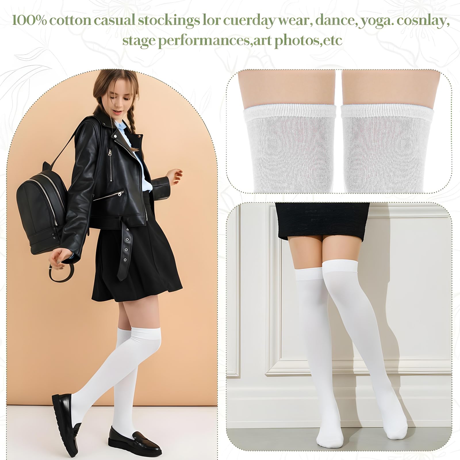 Styquenzer 1 paire de chaussettes hautes pour femme - Blanc - Chaussettes extra longues - Chaussettes hautes - En coton thermique