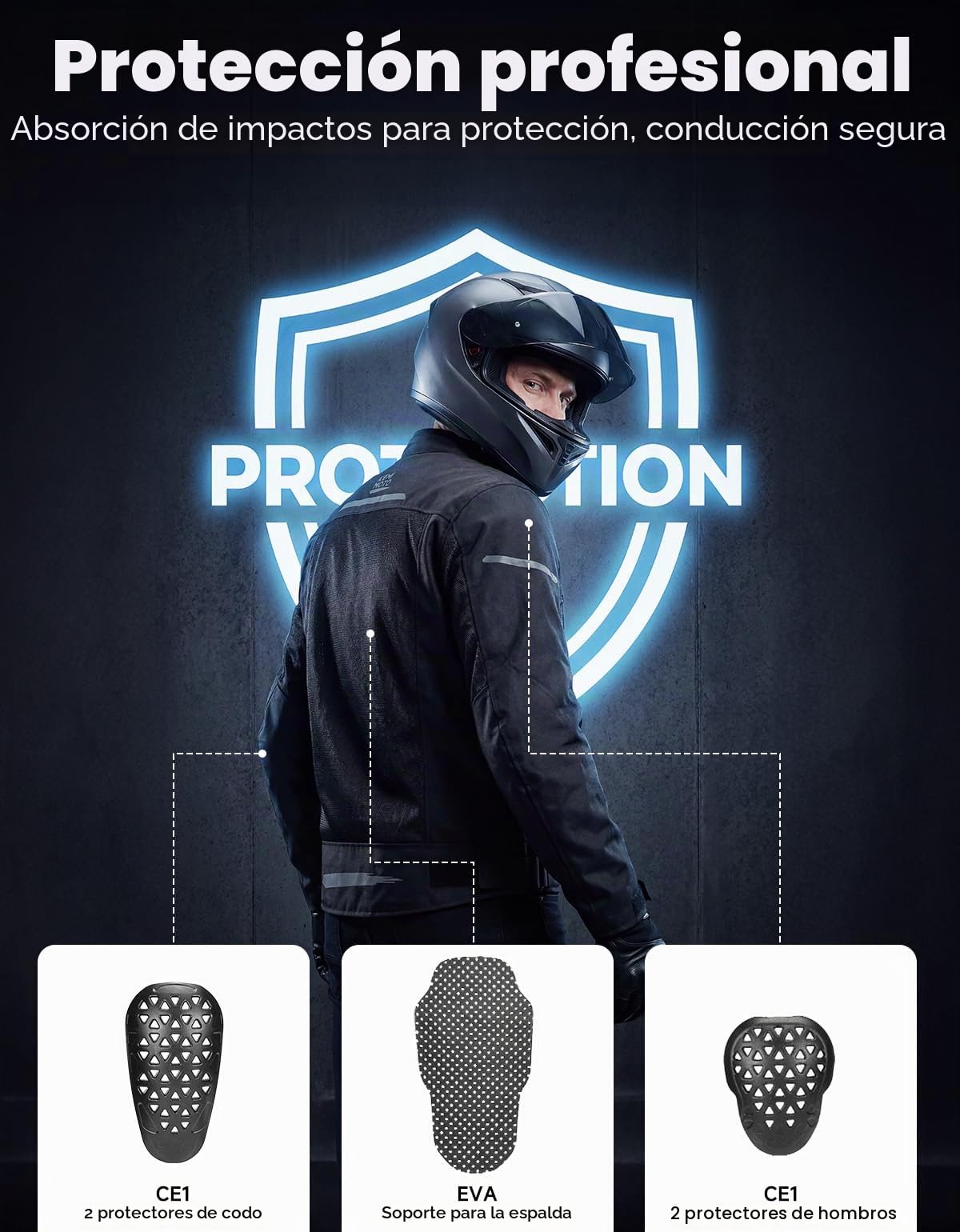 KEMIMOTO Chaqueta de Moto Hombre, CE-Protectores, Espalda de EVA, Malla Transpirable Bandas Reflectantes, Ideal para Uso Diario, Viajes Largos Actividades al Aire Libre
