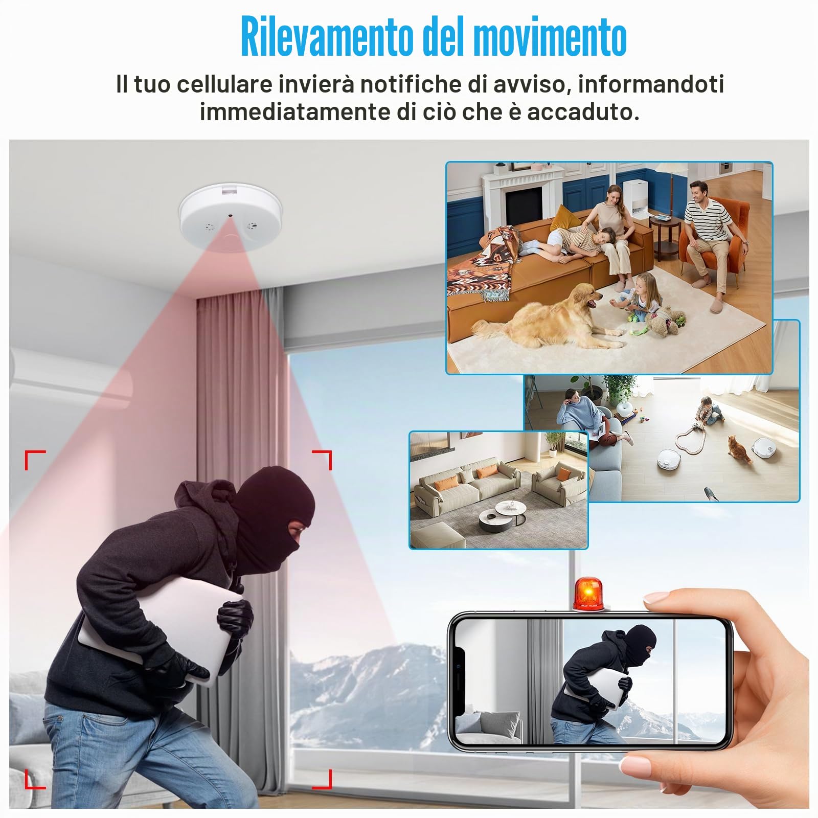 Telecamera nascosta WiFi, 2.4/5G Mini Telecamera Spia Wireless HD Rilevatore di Fumo, HD 1080P Micro Camera Spy con Visione Notturna/Rilevamento di Movimento