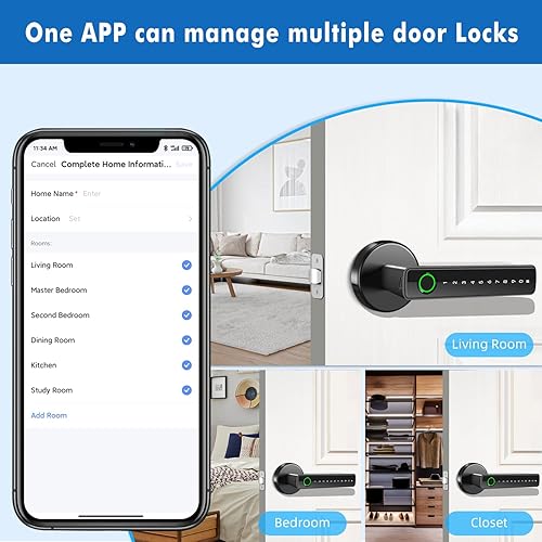 Miniatura 5 de Cerradura de puerta de huellas dactilares, perilla de puerta inteligente biométrica con código de teclado, manija de puerta de entrada sin llave 6