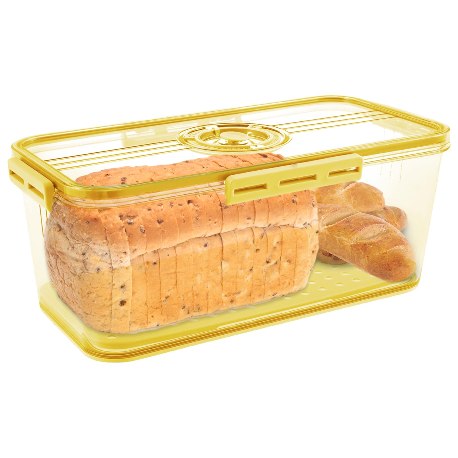 Ghshanog Yellow-32.5X17.5x11cm Bread Bin Airtight Bread Box,Time Recording Bread Box With Lid, Clear Breads Bins Storage For Kitchen Countertop, Plastic Breads Keeper With Air Valve For Bun Bagel Sandwich (Yellow-32.5X17.5x11cm)