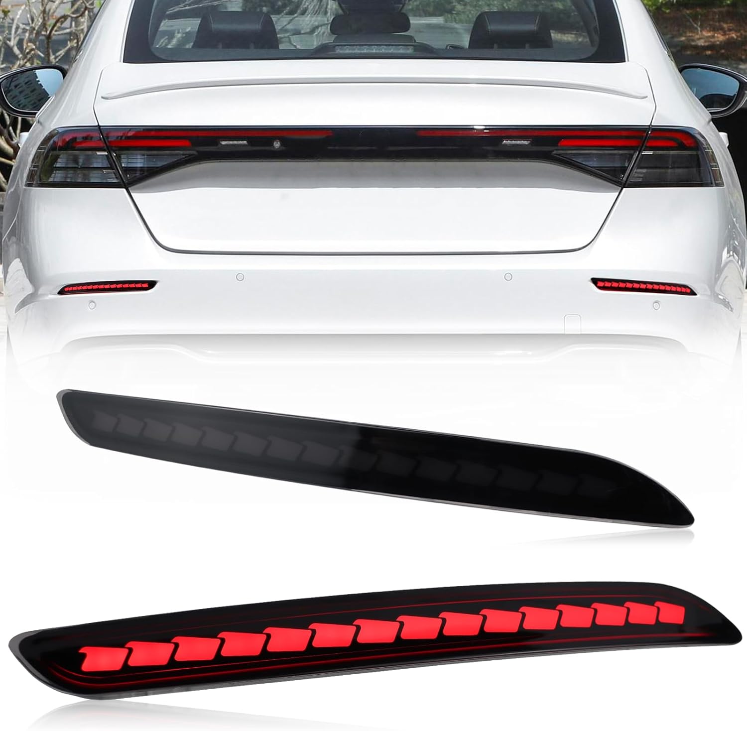 LED Rear Bumper Brake Tail Light Compatible with Honda Accord Sedan 2023-2024 Daytime Running Light Dynamic Sequential Turn Signal Brake Fog Lamps (Smoke)