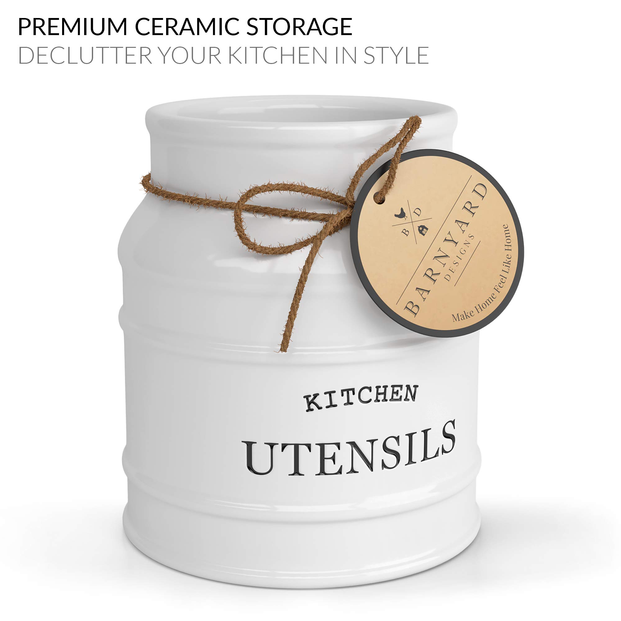 Barnyard Designs White Ceramic Utensil Crock Keramik-Utensilientopf, Weiss/opulenter Garten