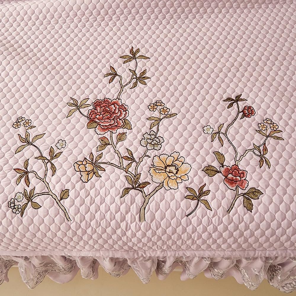 Juego de 3 colchas de Verano con Volantes Bordados y Elegantes, Ligeras y ultrasuaves, 1 Colcha Acolchada y 2 Fundas de Almohada, Color 4, 250 x 270 cm, 3 Unidades
