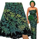 Bestway Fashion Velvet African Lace Fabric 5 Yards 2021 French Sequence Lace Fabric Nigerian Party Style Sewing Material (5 Yards, Teal)