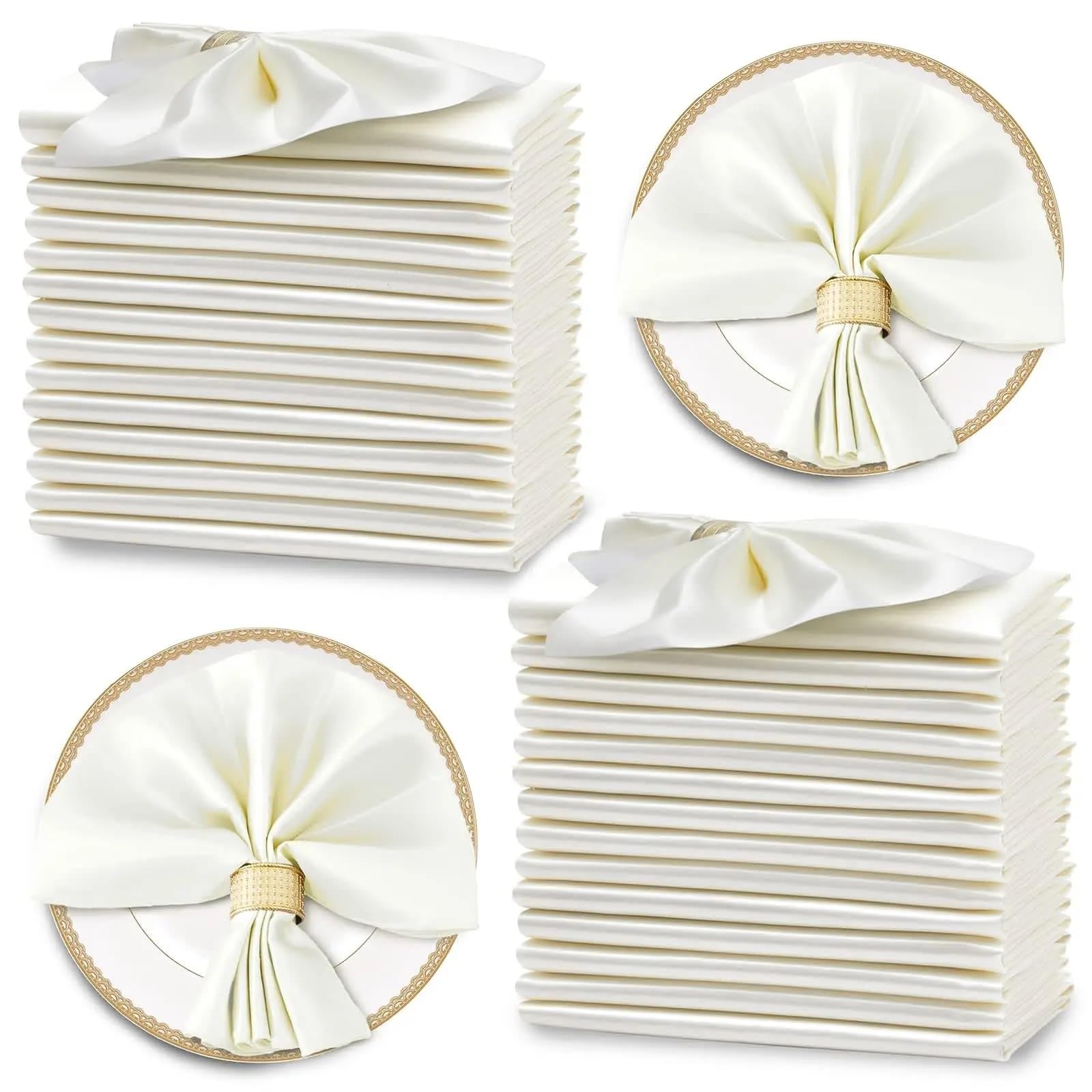 Table Napkins 24Pcs 30x30cm Satin Napkin Square Dinner Napkins Weddings Party Soft Table For Romantic Decoration(24Pcs Ivory)