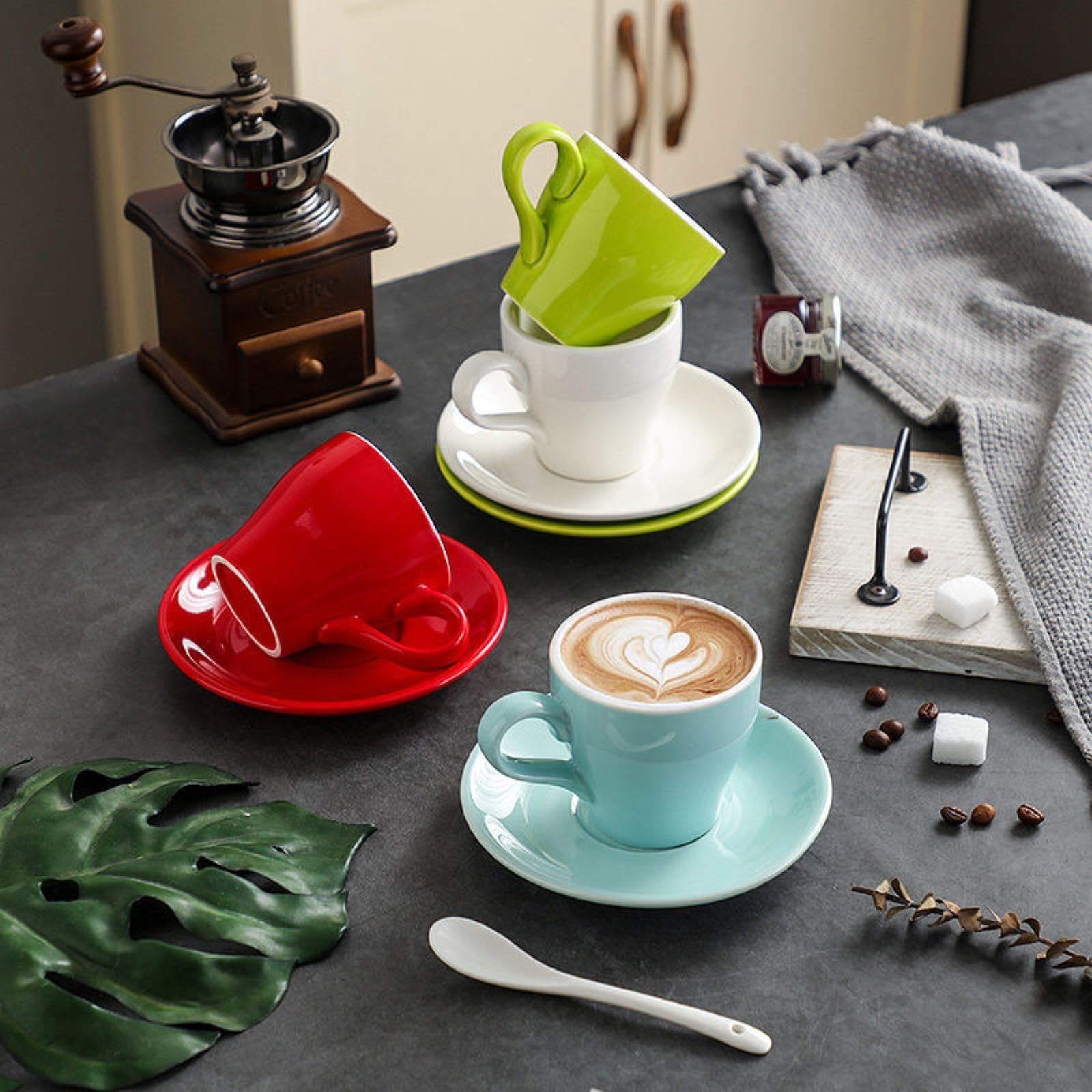 Tazza Da Caffè In Ceramica CAPIJIONG Stile Europeo, 180 Ml, Con Piattino, Blu Lago, Per Cappuccino E Latte Art, Adatta A Microonde E Lavastoviglie
