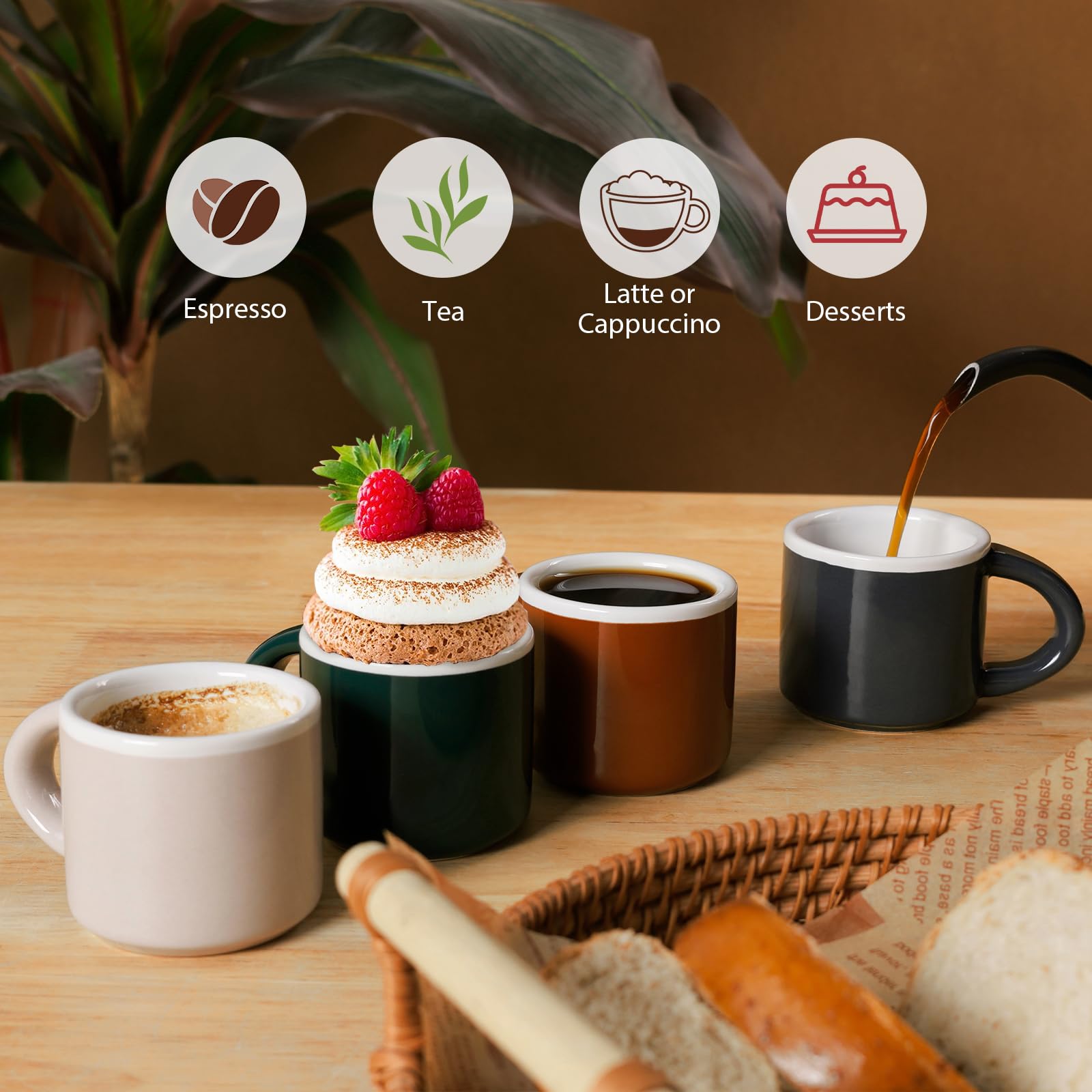 Amazon.com: INGOFIN Ceramic Espresso Cups Set of 4, 2 oz Mini