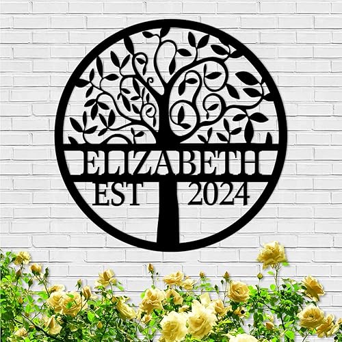 Miniatura 16 de Arte de pared personalizado del Árbol de la vida, decoración personalizada con apellido, letrero de metal para balcón exterior, arte de pared con
