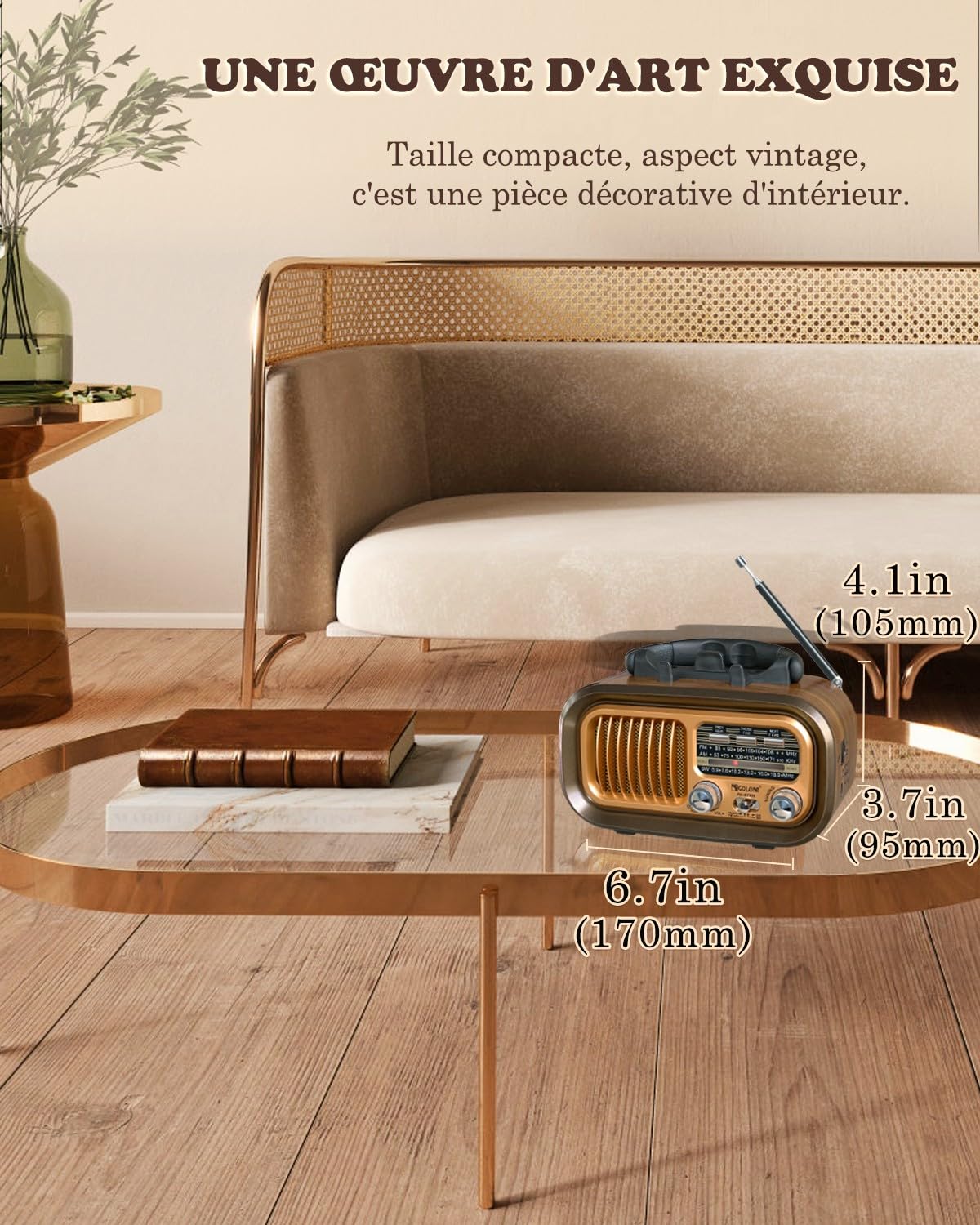 Radio Portable,AM/FM/SW Radio Vintage Bluetooth,Excellente Réception, Poste Radio avec Batterie 1200mAh et Panneau Solaire,Lecteur MP3 USB SD TF, pour Personnes Agees.