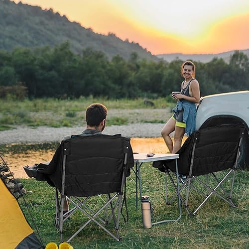 Miniatura 6 de Silla de campamento de gran tamaño, portátil, plegable, con bolsillo lateral, soporte para tazas, sillas de campamento resistentes al aire libre,