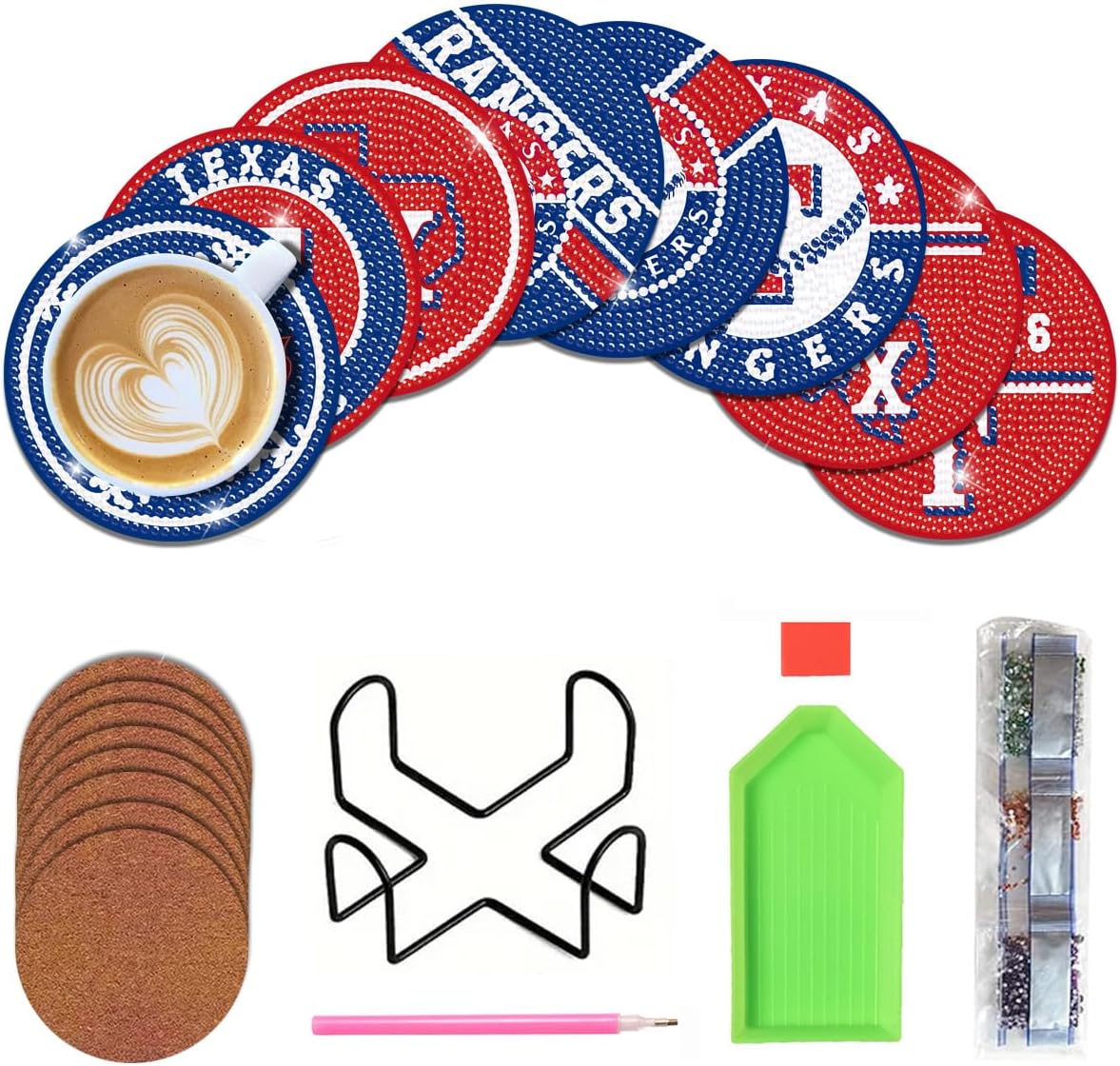 Bartogro 8 Pcs Baseball Diamond Art Coasters Kits with Holder, Diamond Painting Coaster Kits DIY Crafts for Adults Diamond Art Painting Kits Supplies for Texas Gift