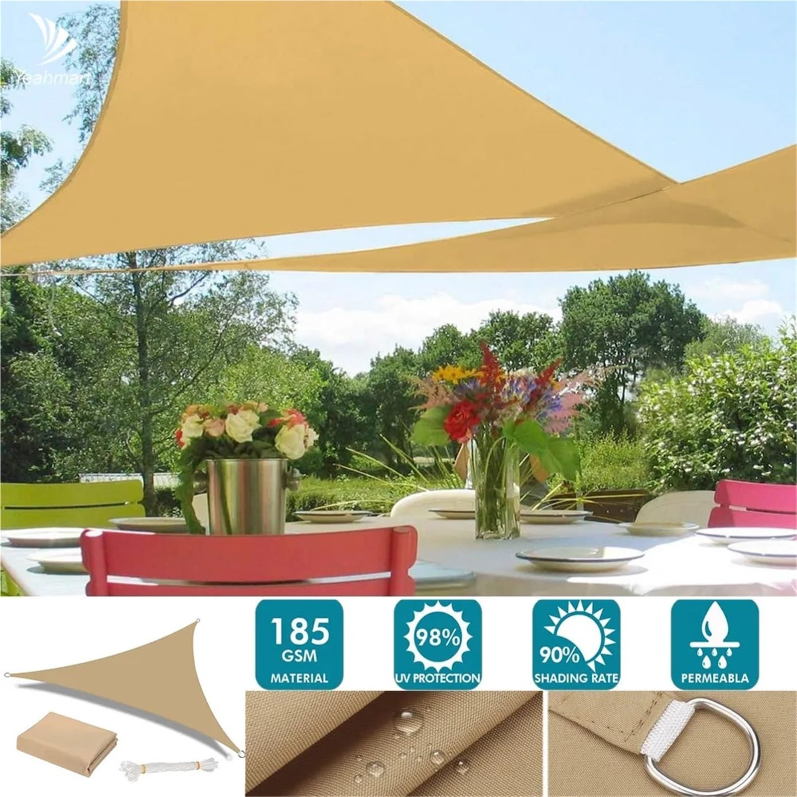 Voile D'Ombrage Triangulaire Voile d'ombrage Triangulaire imperméable et Anti-UV for terrasse, Jardin, Camping, Tente(Green,3.6X3.6X3.6M)