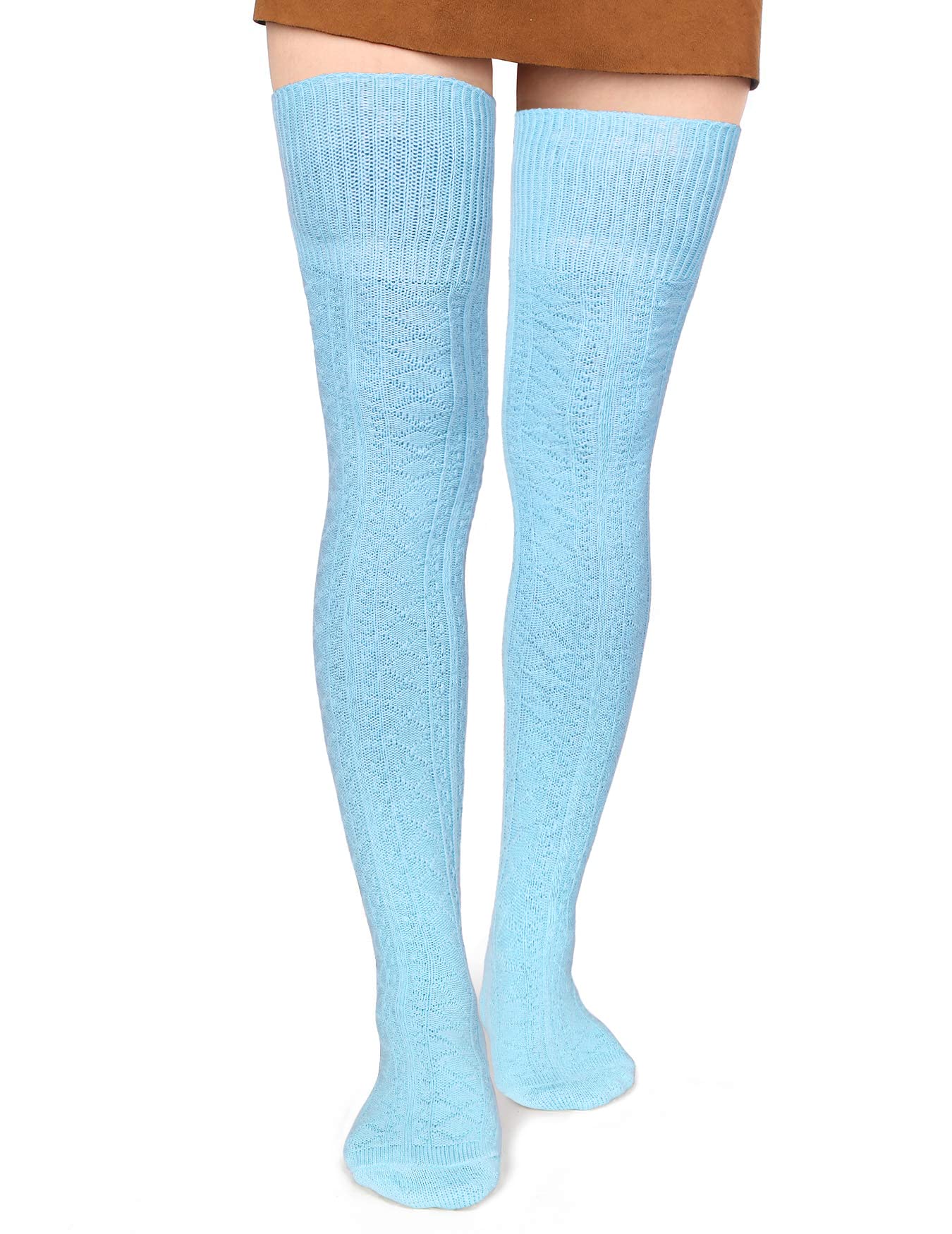 Moon Wood Women Thigh High Socks Extra Long Cotton Knit Warm Thick Tall Long Boot Stockings Leg Warmers: One Size Baby Blue