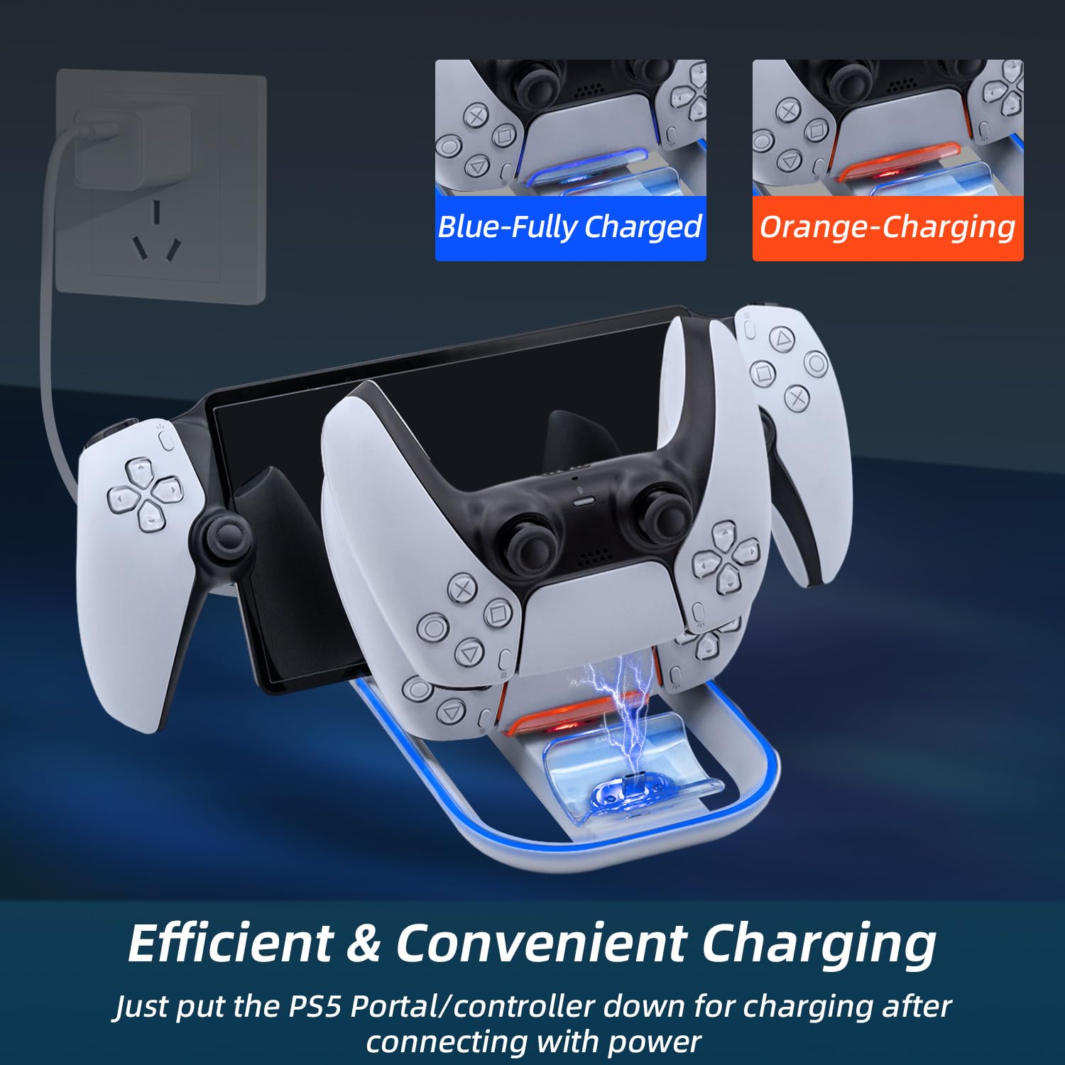 Mcbazel Stazione di Ricarica, Caricatore per PS Portal Remote Player/PS5 Controller con Illuminazione RGB