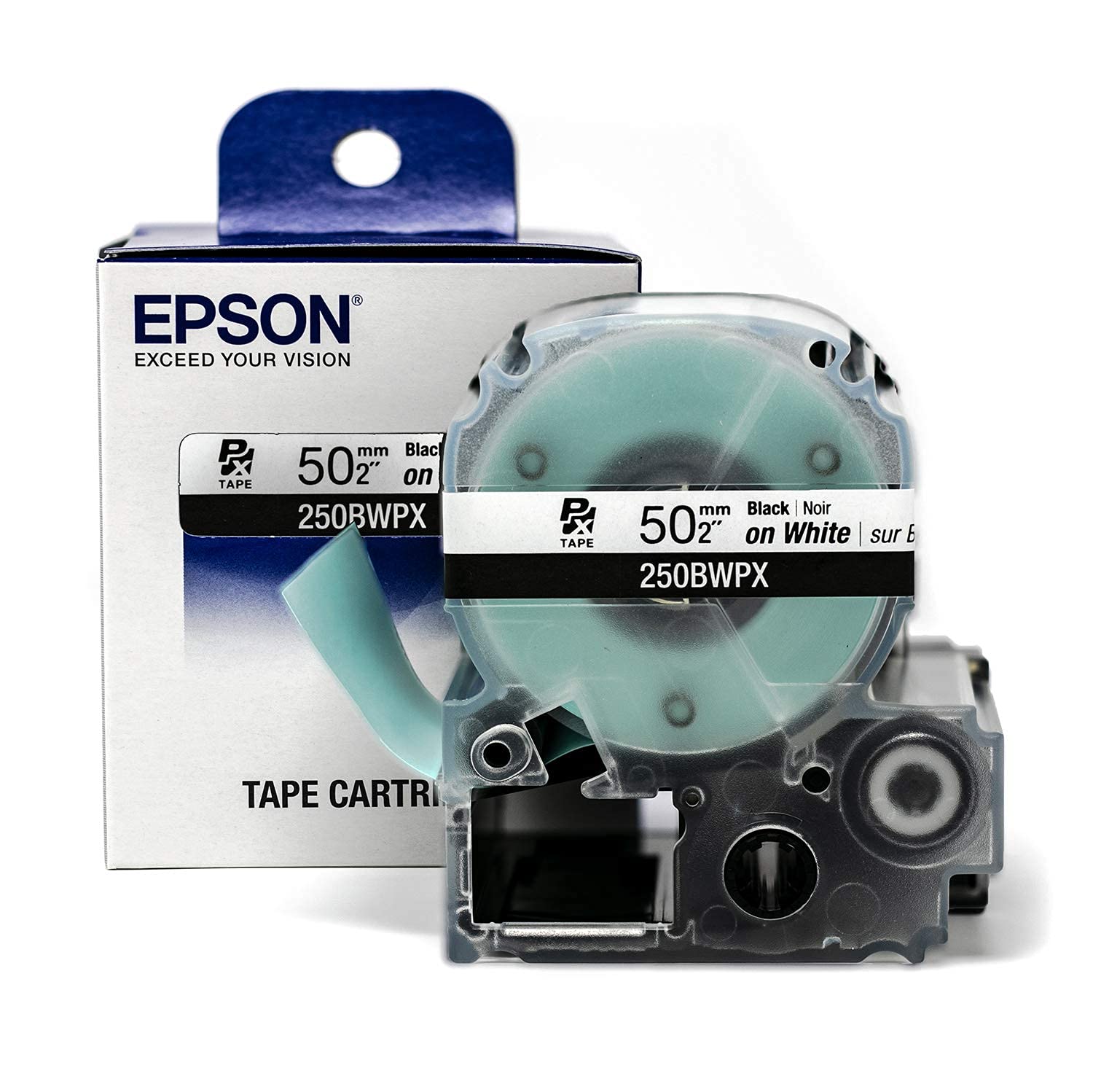 Epson LABELWORKS 250BWPX Genuine PET (Polyester) Tape Cartridge - Black on White Standard Industrial Label Maker Tape - 2" (50MM) Wide, 26.2 ft