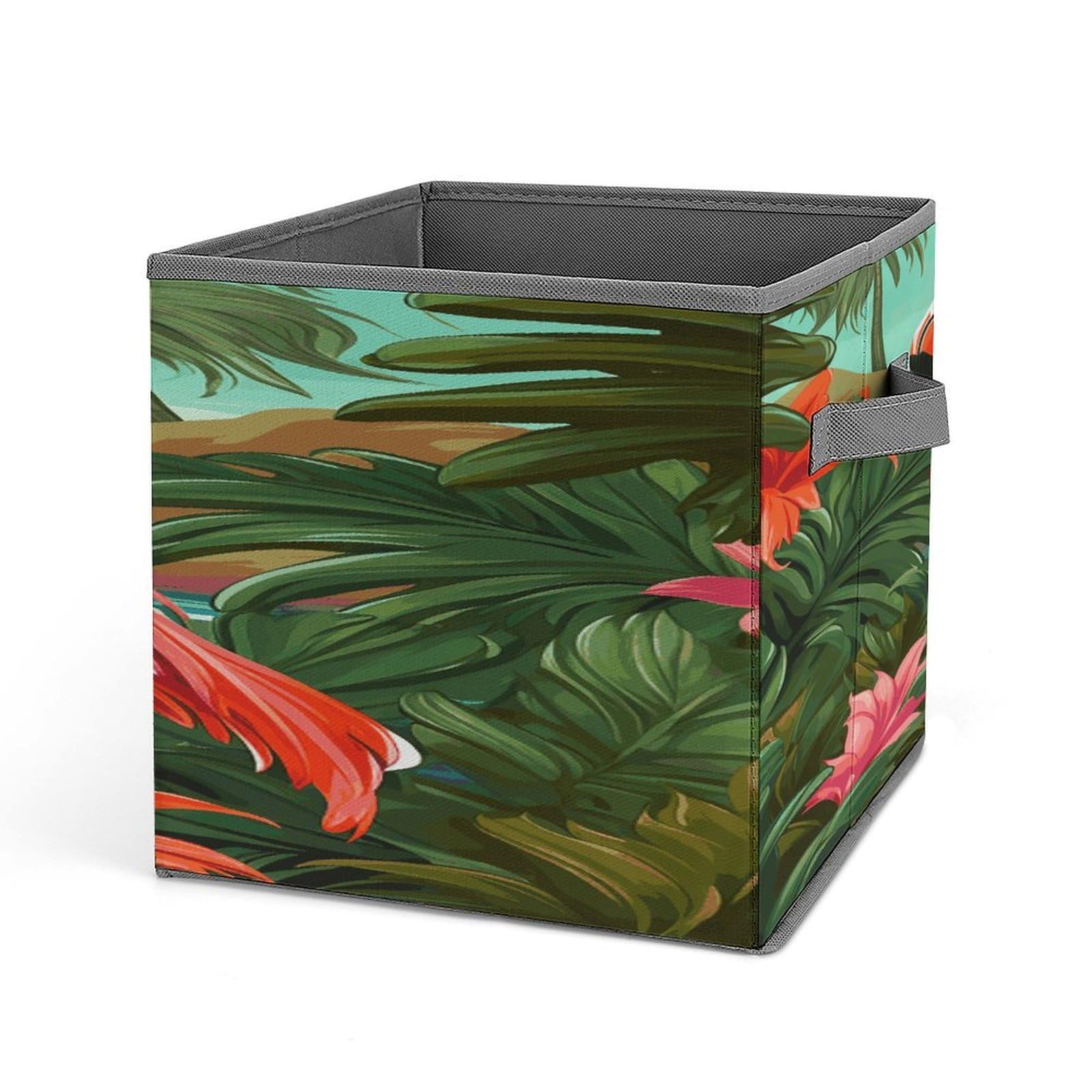 VstaDank Tropical Flamingo Storage Bin Collapsible Storage Cubes Organizer Oxford Cloth Storage Box with Dual Handles Large Stackable Closet Storage Bins for Sheets Hat Sweater